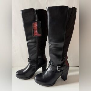 Chicblooms Women's Wide Calf High Heel Dress Boots Black Size 6 New with Tags